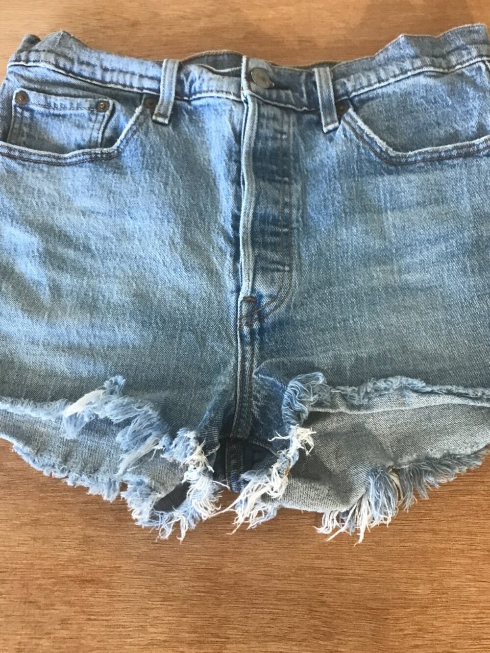 Levi's 501 Original Fit Cut Off Shorts Women 29 Blue Button Fly Raw Hem Stretch